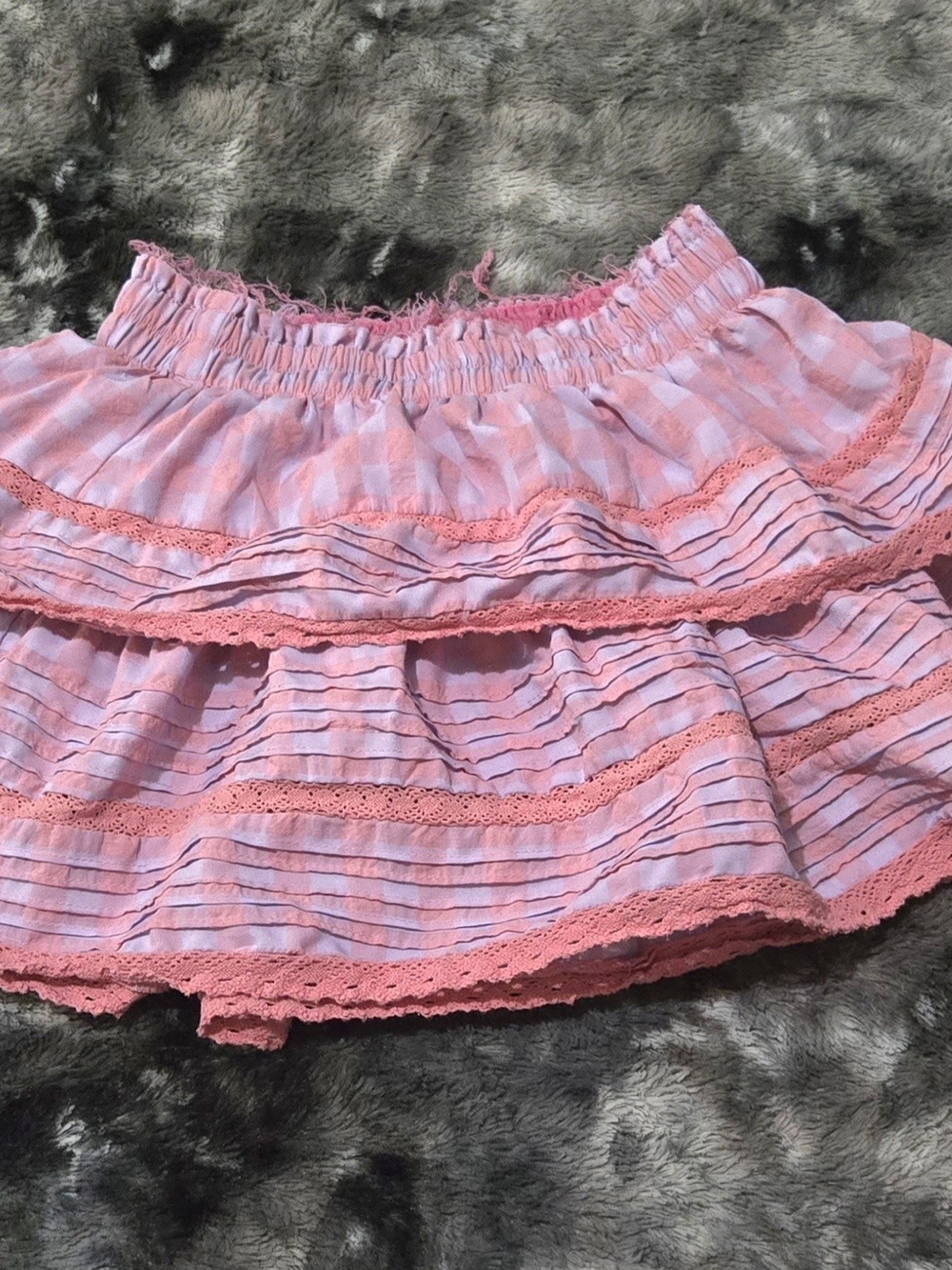 Day + Moon Gingham Tiered Lace Pink Skirt